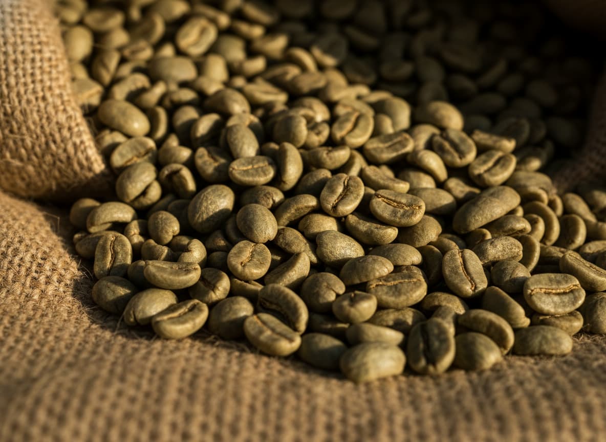 Зелёный кофе — зёрна крупным планом